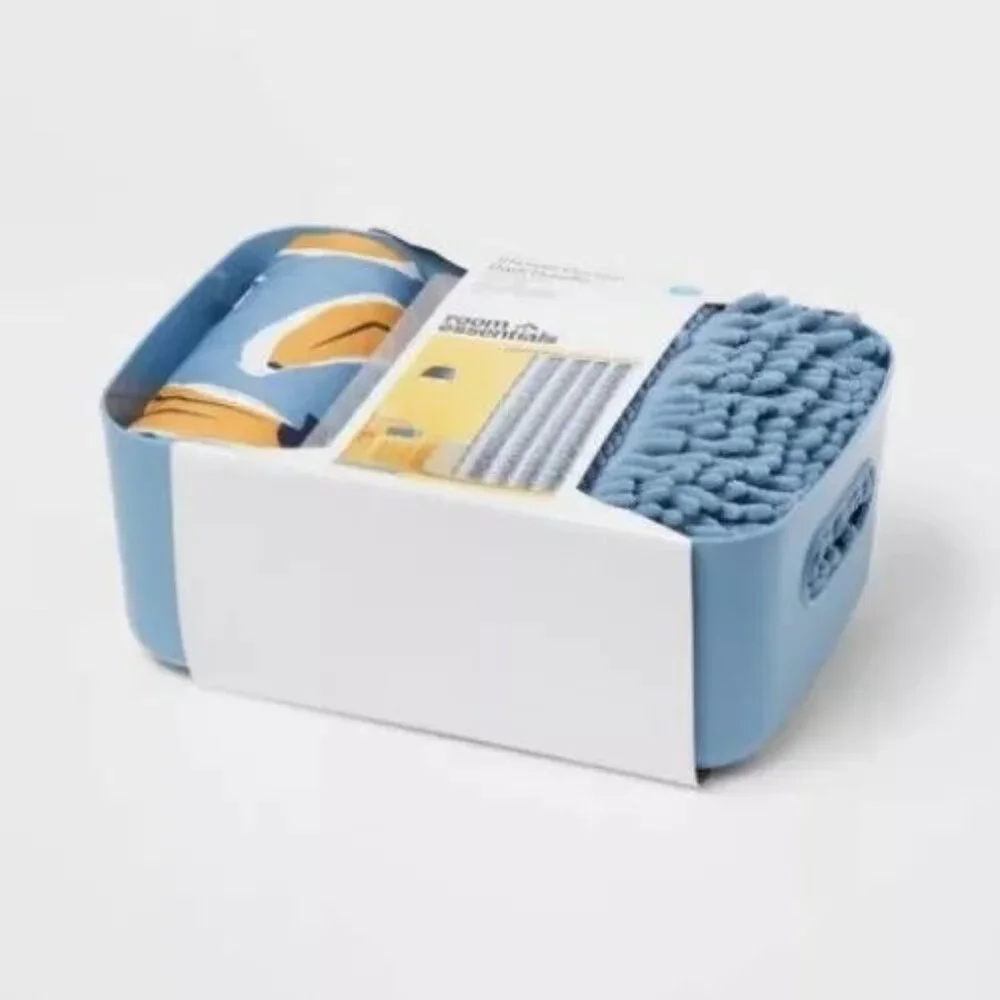 Brand New in Package Room Essentials 15pc Bananas Shower Curtain Set, Blue.